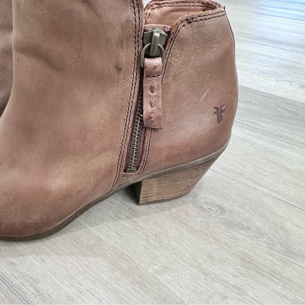 Women's Brown Leather Ankle Booties with Side Zip